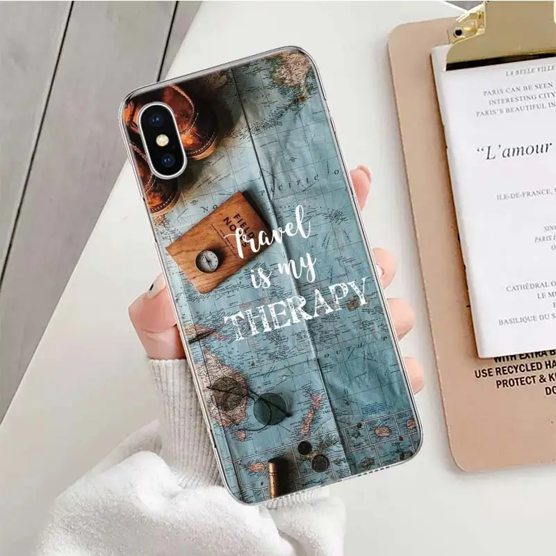 Travel in the world map Plane plans Soft Phone Case For IPhone 11 13 16 Pro MAX 15 + 14 Plus 12 Mini X XS Apple 8 7 SE Fundas Co