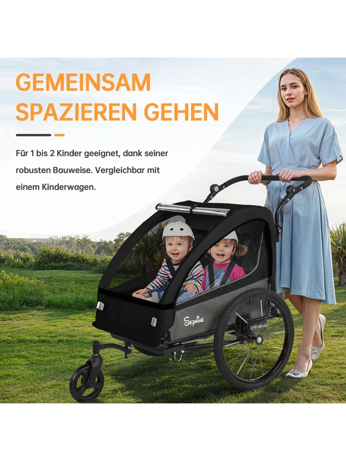 EU Sepnine BT920 Kinderfietskar met schokabsorberende band, ademende, veilige en opvouwbare opbergruimte - afbeelding 2