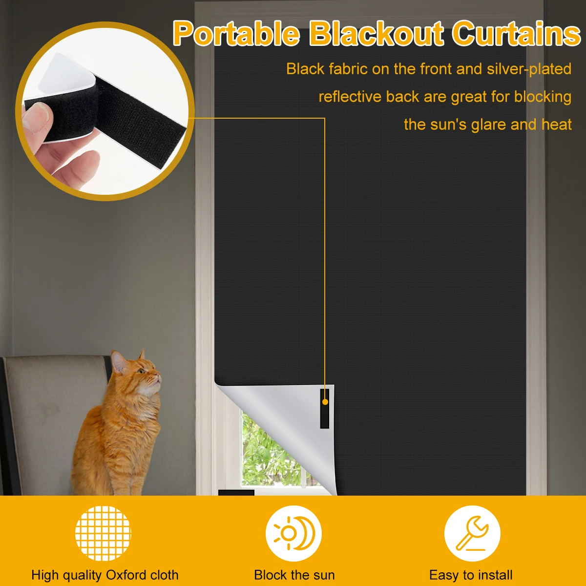 100% Blackout Curtains for Bedroom, Portable DIY Window Blinds, No Drill Window Shades and Blackout Blinds with Stickers and Tab