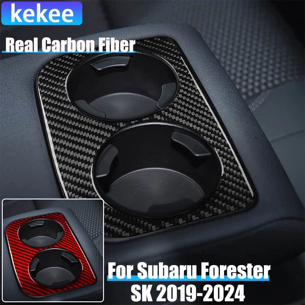

Real Carbon Fiber Car Accessories Rear Cup Holder Trim Cover Soft Sticker For Subaru Forester SK 2019 2020 2021 2022 2023 2024
