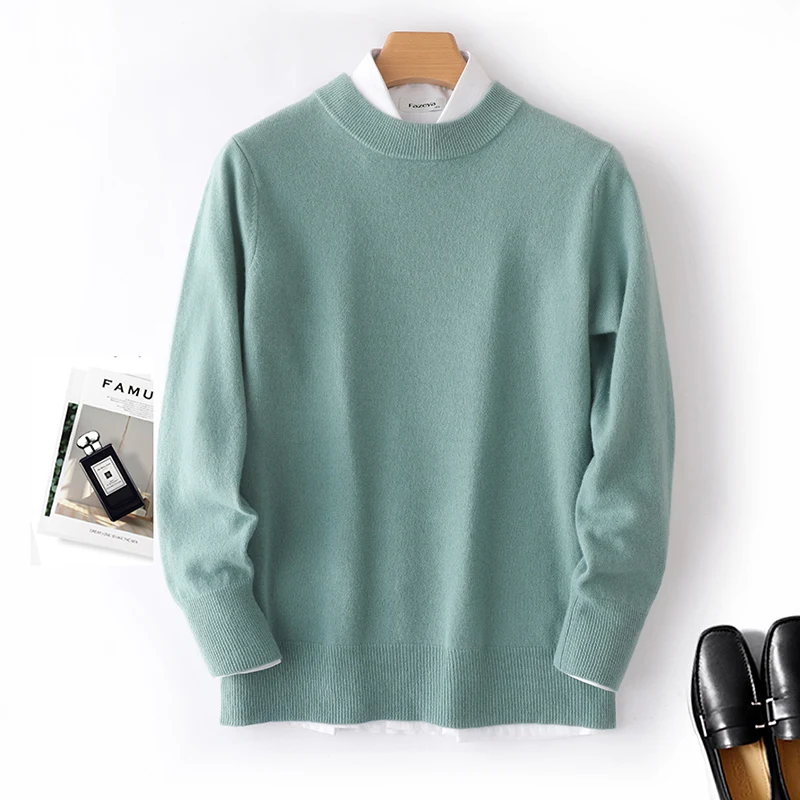 Autumn And Winter New 100% Pure Wool Men's Round Neck Pullover Sweater Loose Padded Cashmere Knit Bottoming Shirt