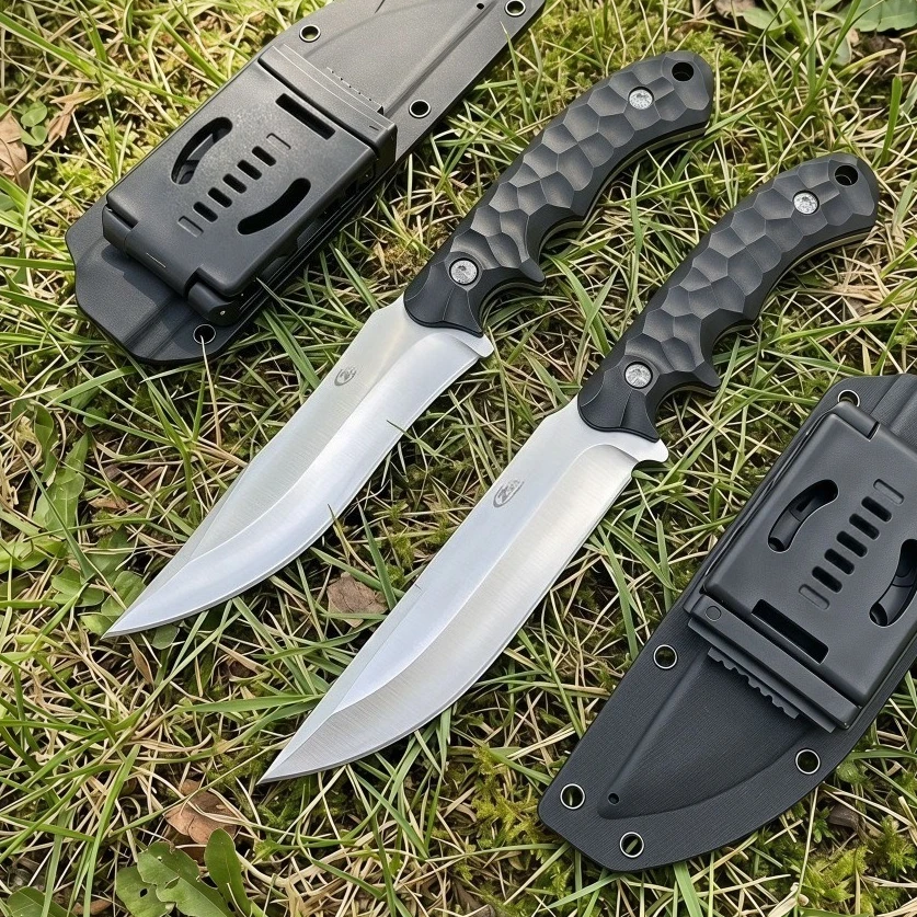 Fixed Blade Straight Knife Full Tang Construction Ergonomic Anti‑Slip Handle Kydex Sheath for Outdoor Camping Field Work