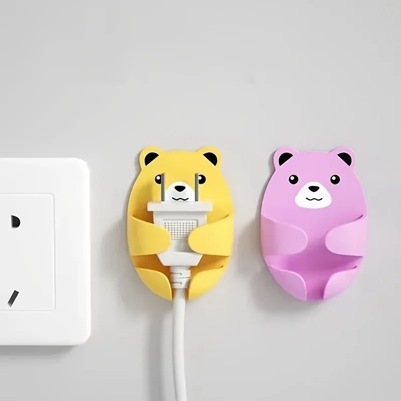 4pcs Bear Hook, No Punching Storage Power Plug Hook, Multi-Purpose Hook, Toothbrush Storage, Wall Socket Storage Fixer