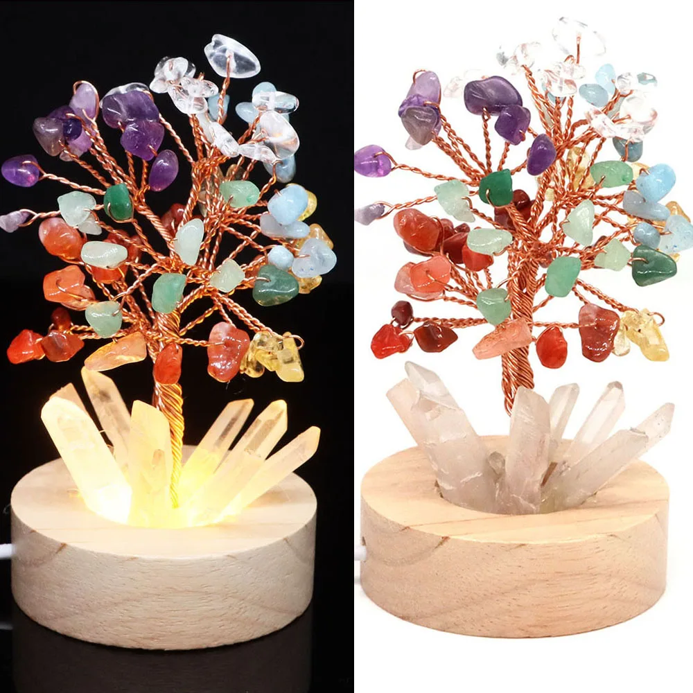 

Natural Stone Money Tree LED Lamp Healing Crystal Gemstones Point Wand Raw Rock Mineral Tree of Life Hand Crafts Home Room Decor