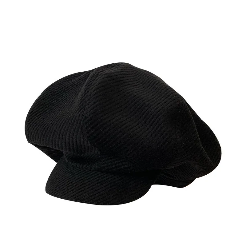 Y2K Corduroy Mushroom Hat Fashion Large Cloud Hat Autumn Winter Black Octagonal Cap Women Face Small Painter Caps Gorras