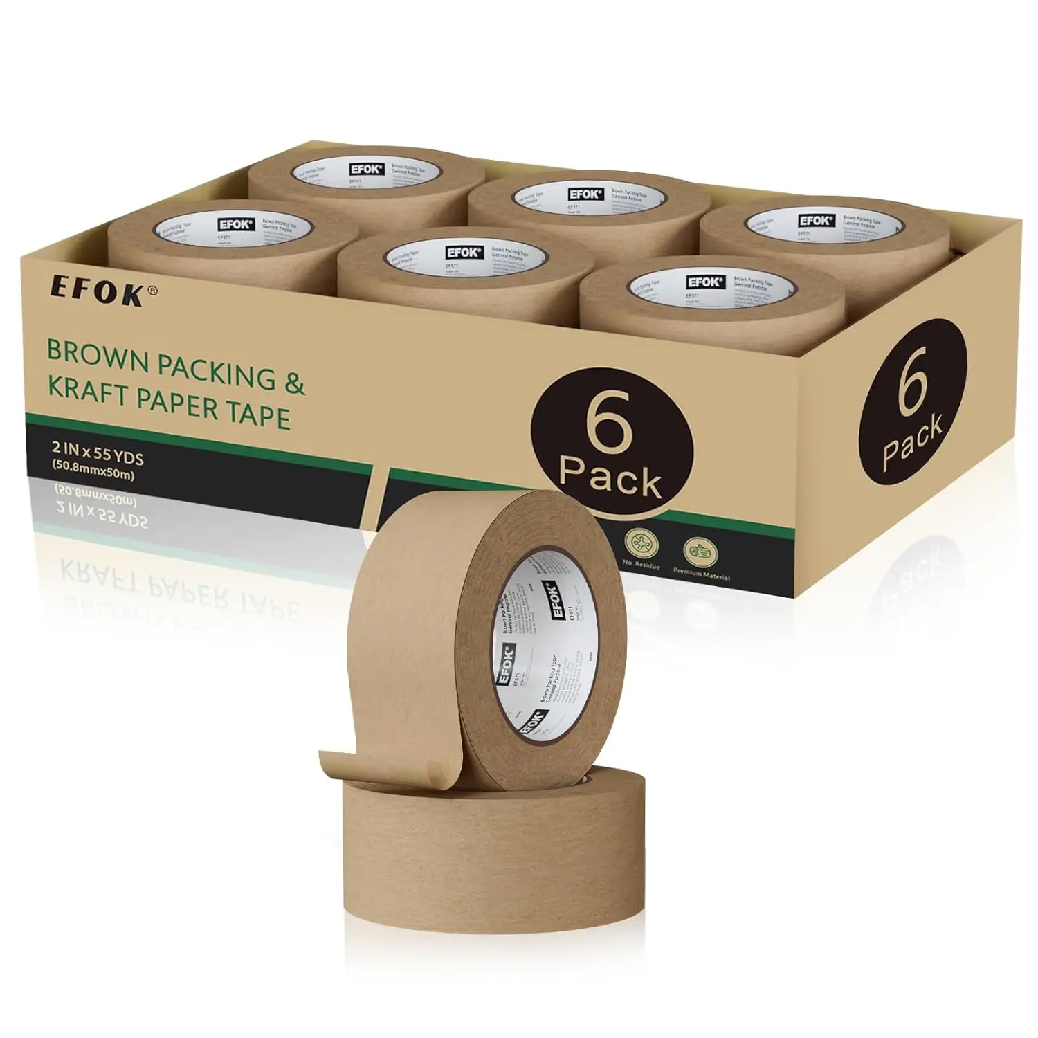 

6 Rolls Brown Packing Tape 2 Inch Bulk, 2025 Upgrade Kraft Paper Packaging Tape, 2 Inch x 55 Yards, Cardboard Shipping f