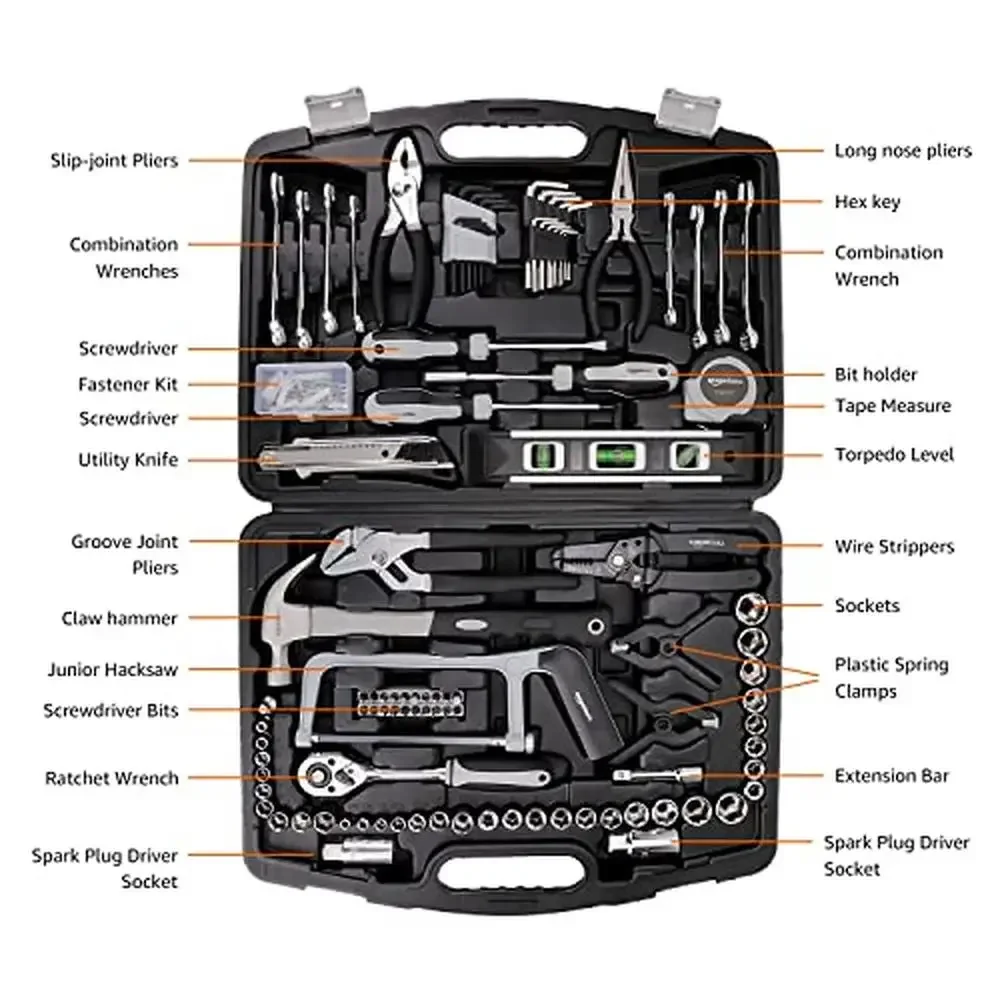 General Home Repair Mechanics Tool Set 173pc Storage Box DIY Portable Kit Hex Keys Pliers Wrenches Alloy Steel Strong Case