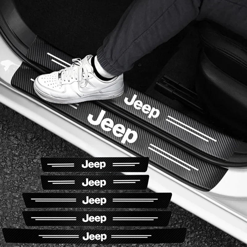 Anti-scratch Carbon Fiber Car Door Sill Sticker For Jeep Compass Renegade Door Entry Guard Protector Auto Interior Accessories view 4