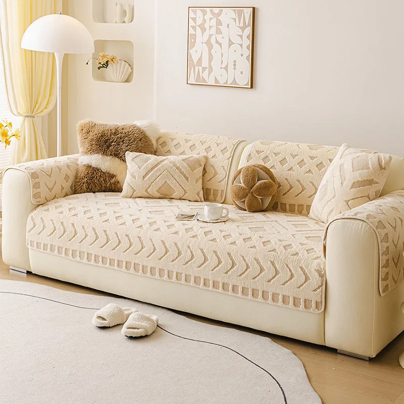 Winter Thick Chenille Plush Sofa Cushion High-End Non-Slip Couch Cover for Living Room Skin-Friendly Pet Friendly Armrest Towel