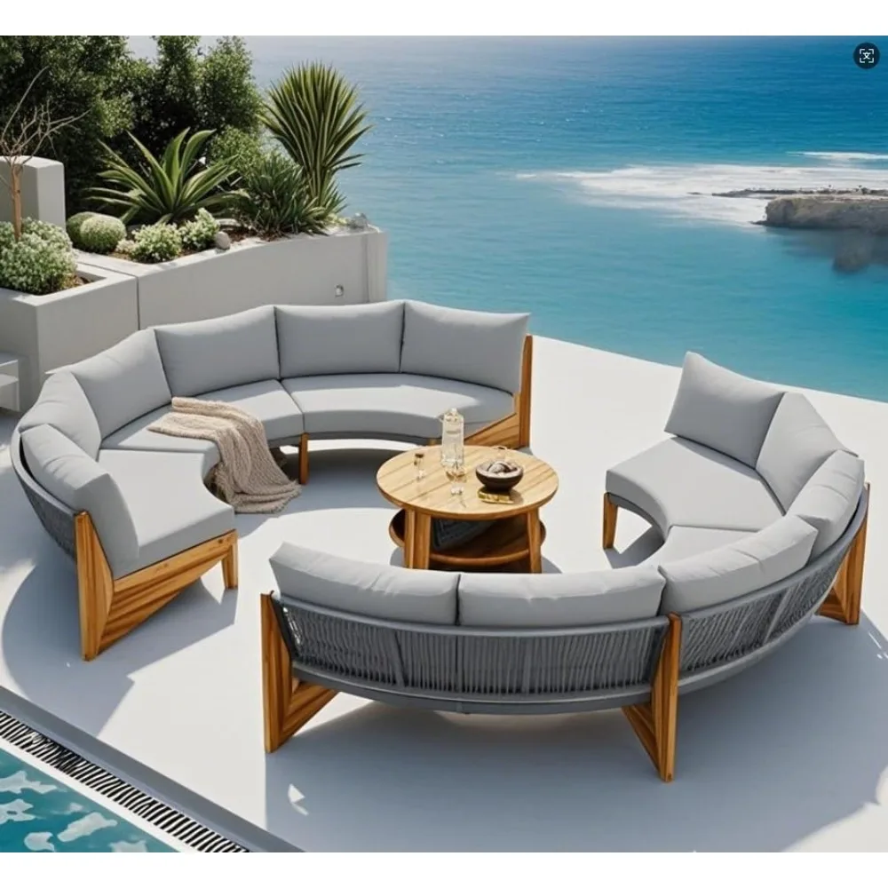 

Acacia round sofa set, segmented set with coffee table, 6-person garden seating group, crescent shaped