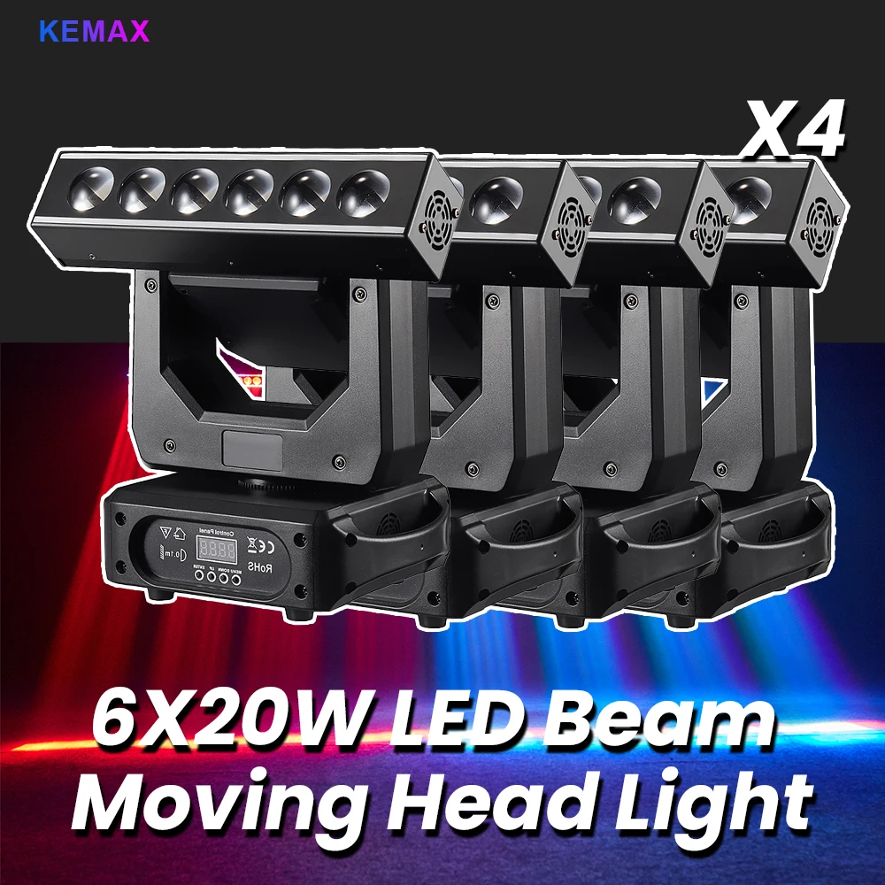 

4Packs DJ Equipment 6X20W Mini LED Moving Head Beam Light DMX512 Disco Party Lights Rotation RGBW Stage Lighting for Club Bar