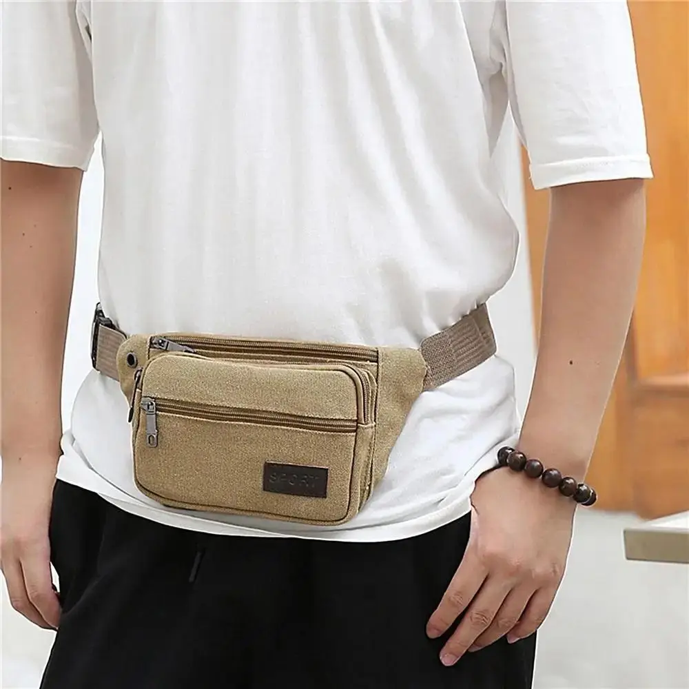 Canvas Multifunctional Waist Bags Adjustable with Headphone Hole Sports Crossbody Bags Portable Breathable