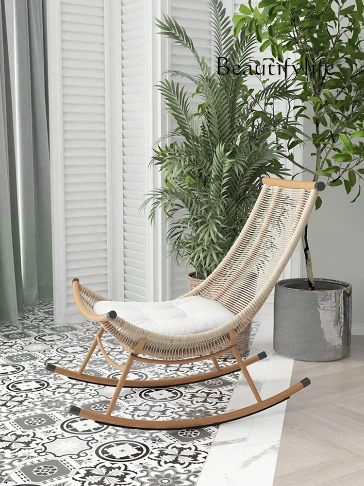 Balcony Casual Home Single Rocking Chair Outdoor Lazy Rocking Reclining Chair Adult Sleeping Easy Chair