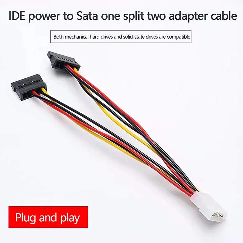 Male To Female Molex SATA Extension Cord IDE Molex 4 Pin To SATA 2 Serial HDD Power Adapter Cable Hard Drive Connector