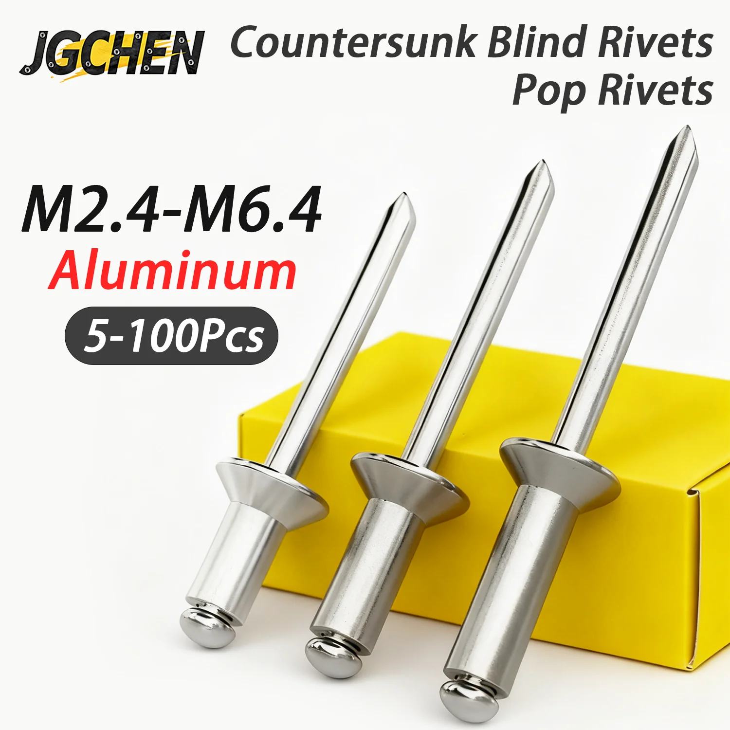5-100pcs Aluminium Countersunk Pop Rivet Blind Rivets M2.4 M3 M3.2 M4 M5 M6.4 for Metal Furniture&Automotive, Assorted Fastener