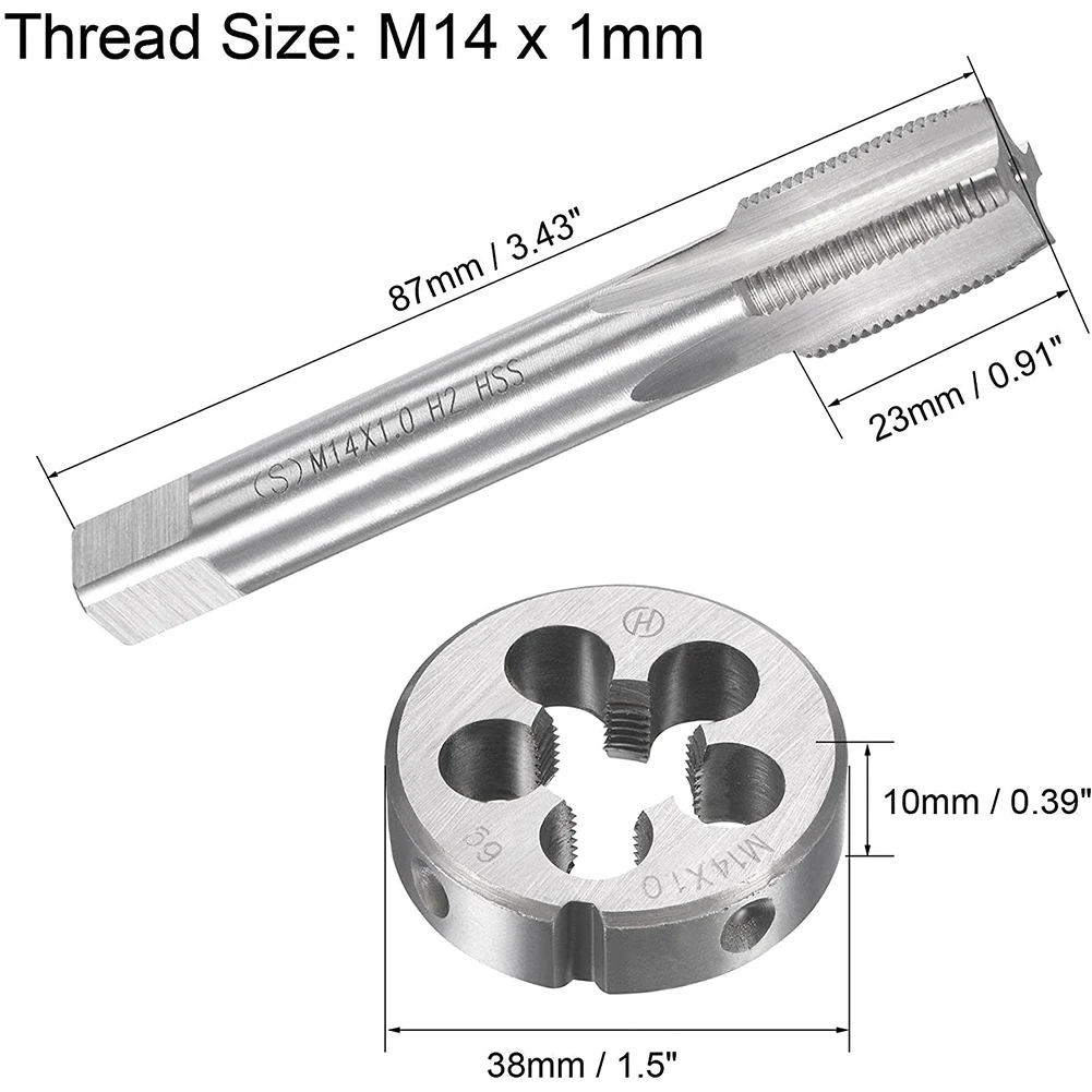 Imagem -06 - Tap And Die Conjunto Hss M14x1 mm Tap And M14x1.0 mm Die Metric Screw Thread Tap Mão Direita Plug de Aço de Alta Velocidade Tap Die Ferramentas Manuais