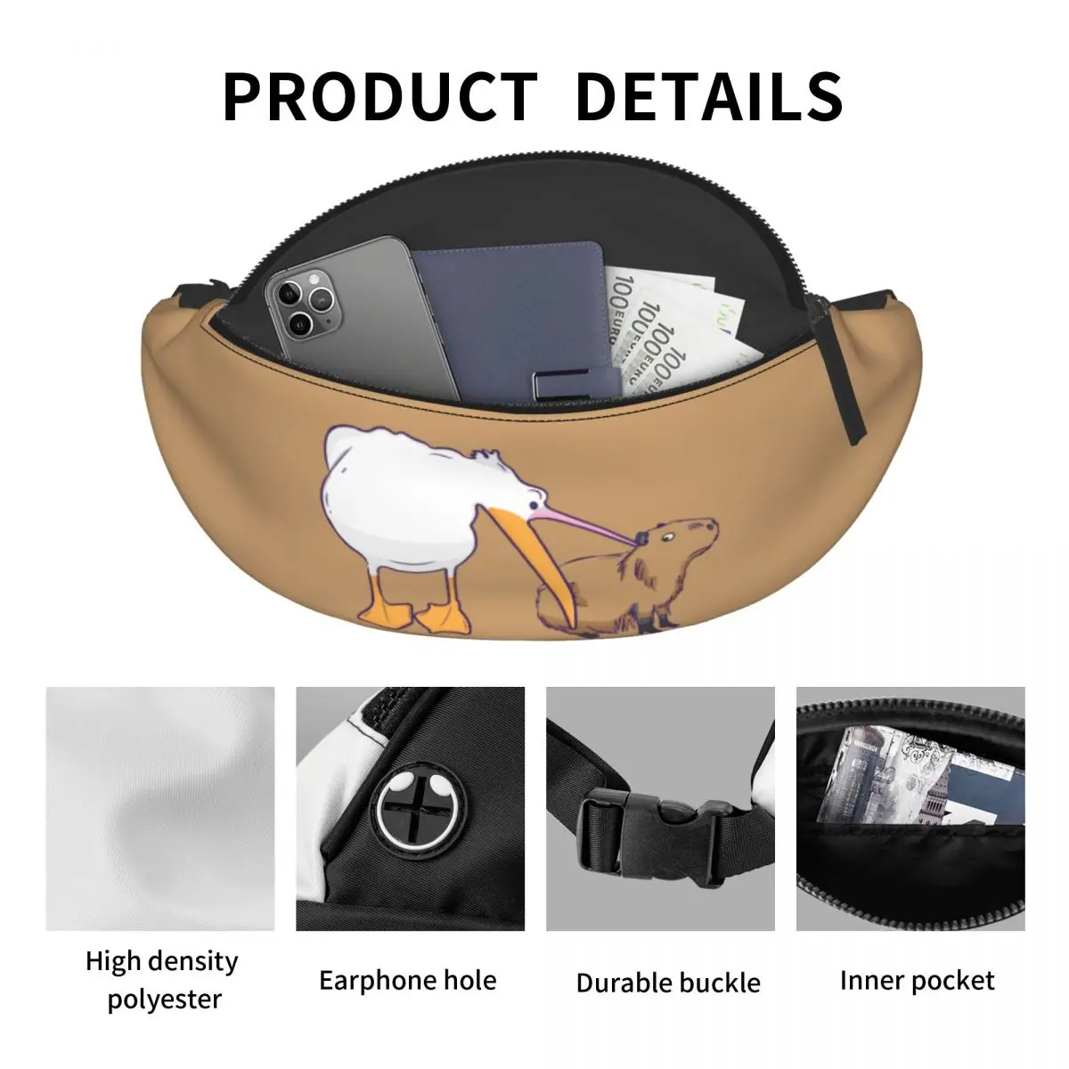 Funny Capybara Meme Fanny Pack pour hommes et femmes, sac à bandoulière animal mignon décontracté, camping, vélo, téléphone, poudres d'argent