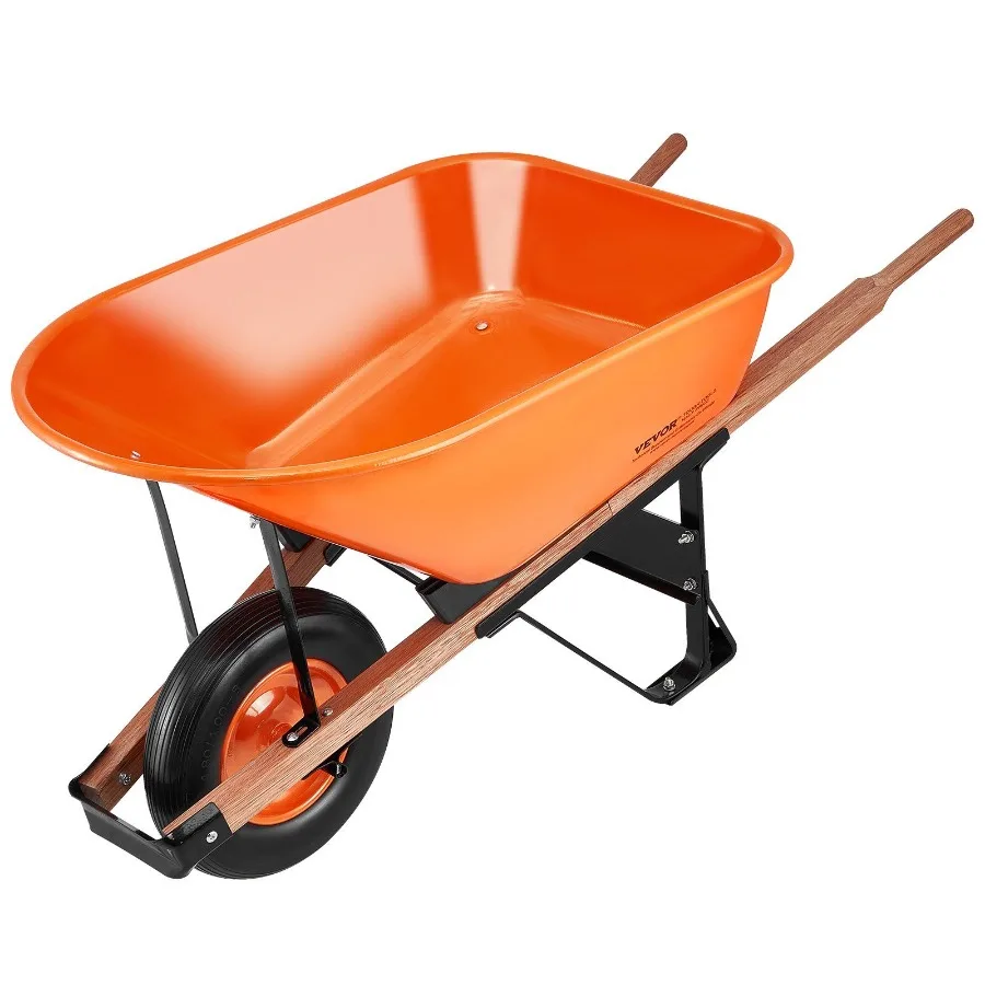 

Wheelbarrow Cart 6 Cu. Ft. Load 330 lbs Capacity One Wheel Garden Dump Cart Wheel Barrow with Metal Handle 16 Wide Track Wheel