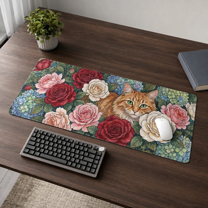 Mouse Pad Orange Cat Rose Gamer XL New HD Custom Mousepad XXL keyboard pad Non-Slip Soft Carpet Natural Rubber Laptop Mouse Mats