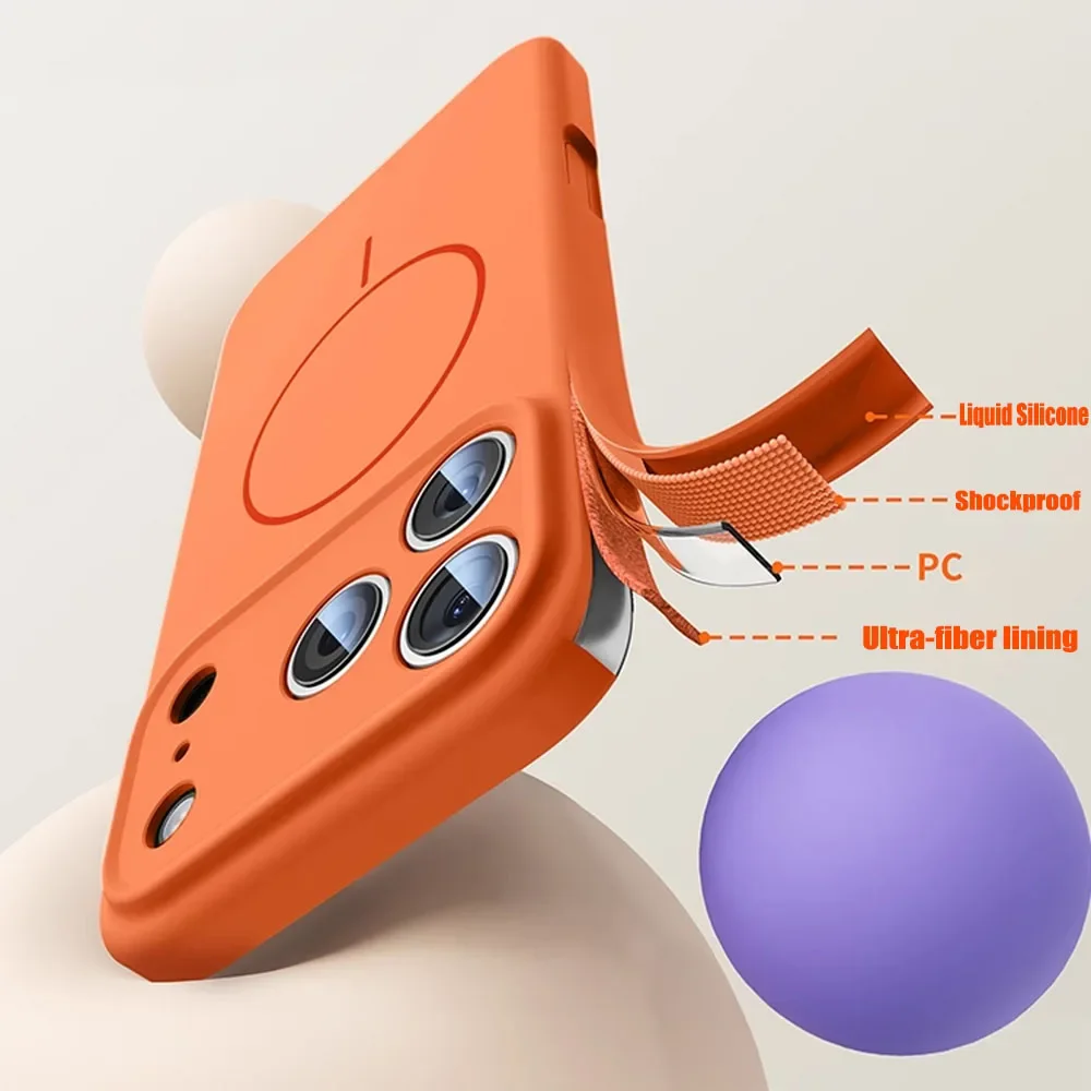 Für MagSafe Flüssigsilikon-Handyhüllen für iPhone 17 16 15 14 13 12 Pro Max 16 Plus Air Case Magnetische kabellose Ladehülle – Detail 2