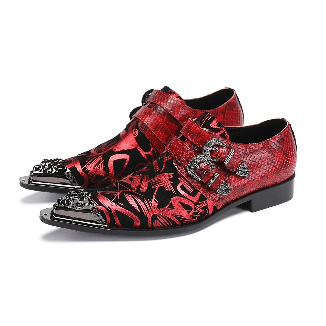 

Fashion Red Print Wedding Party Dress Shoes Elegant Business Birthday Ball Shoes Real Leather Men Plus Size Slip on Oxford Shoes