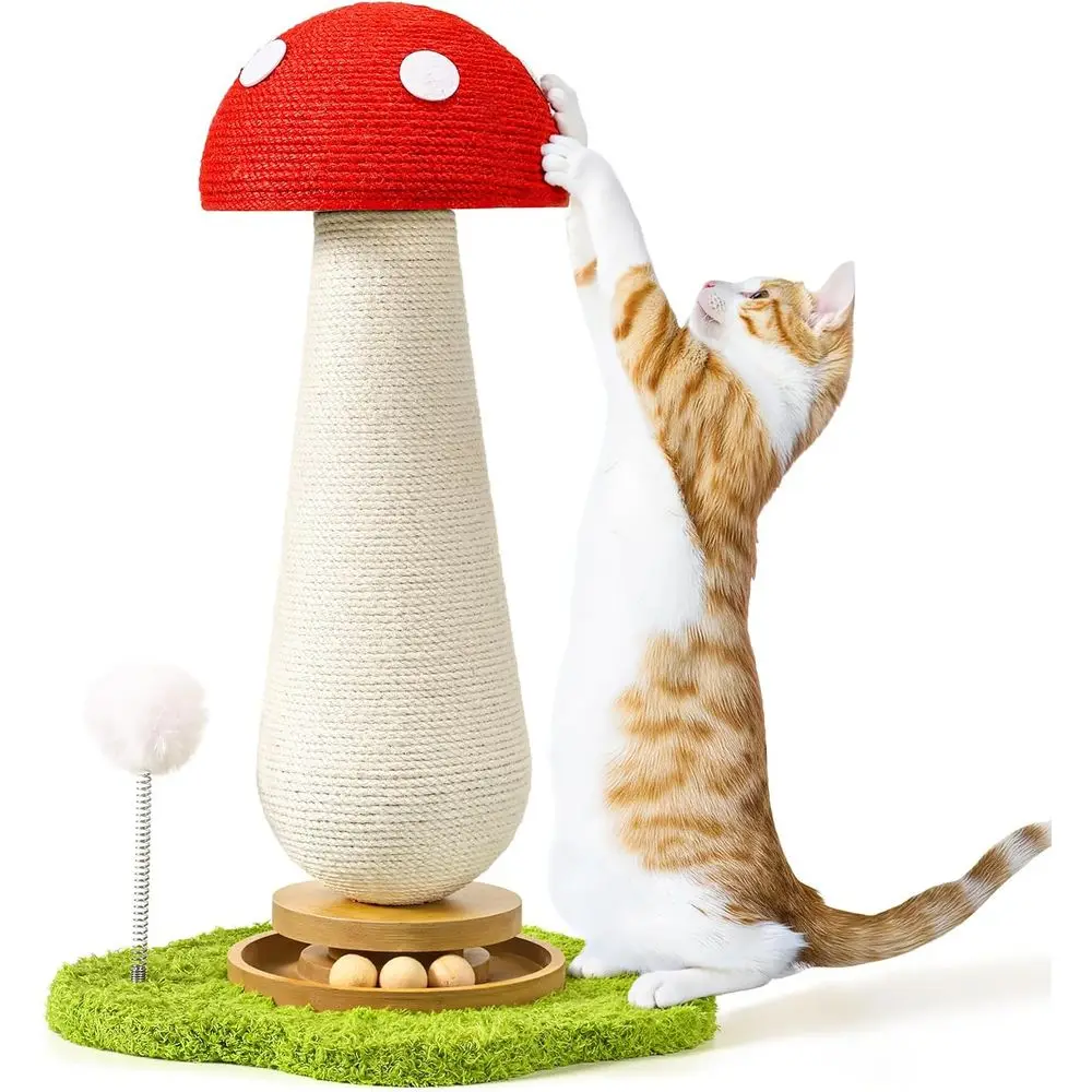 

Cat Scratching Post, Mushroom Shaped with Interactive Ball Track, Sisal Scratchers for Cats