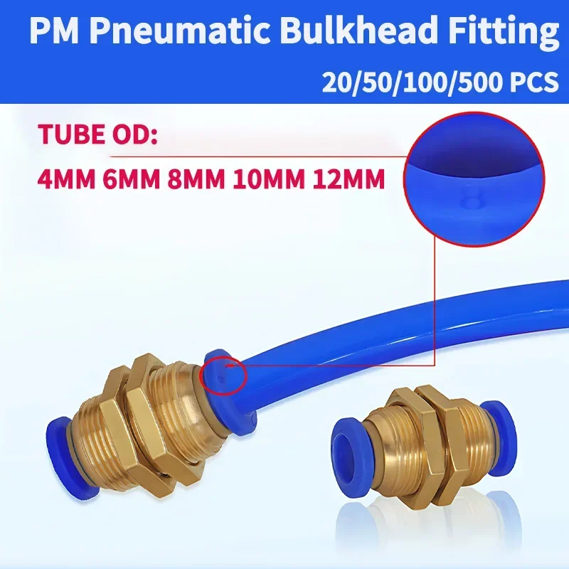 

20/50/100/500 PCS PM Pneumatic Bulkhead Fitting Connector Air Quick Fittings Water Push in Hose Couping,PM,4mm 6mm 8mm 10mm 12mm