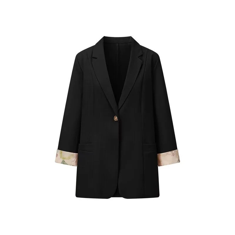 Chic Contrast Color Cuffs Casual Blazer Women Spring Autumn Business Black Blazers Jacket Fashion Pocket Single Button Suit Coat