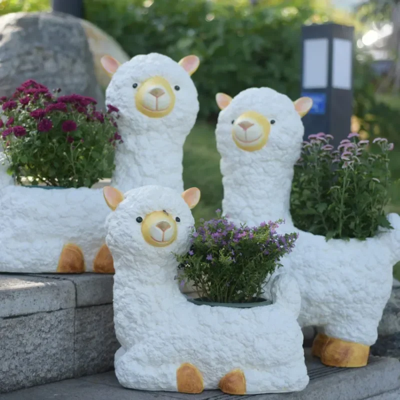 Outdoor Garden Simulation Animal Cartoon Alpaca Large Flower Pot Kindergarten Arrangement Homestay Courtyard Balcony Decoration
