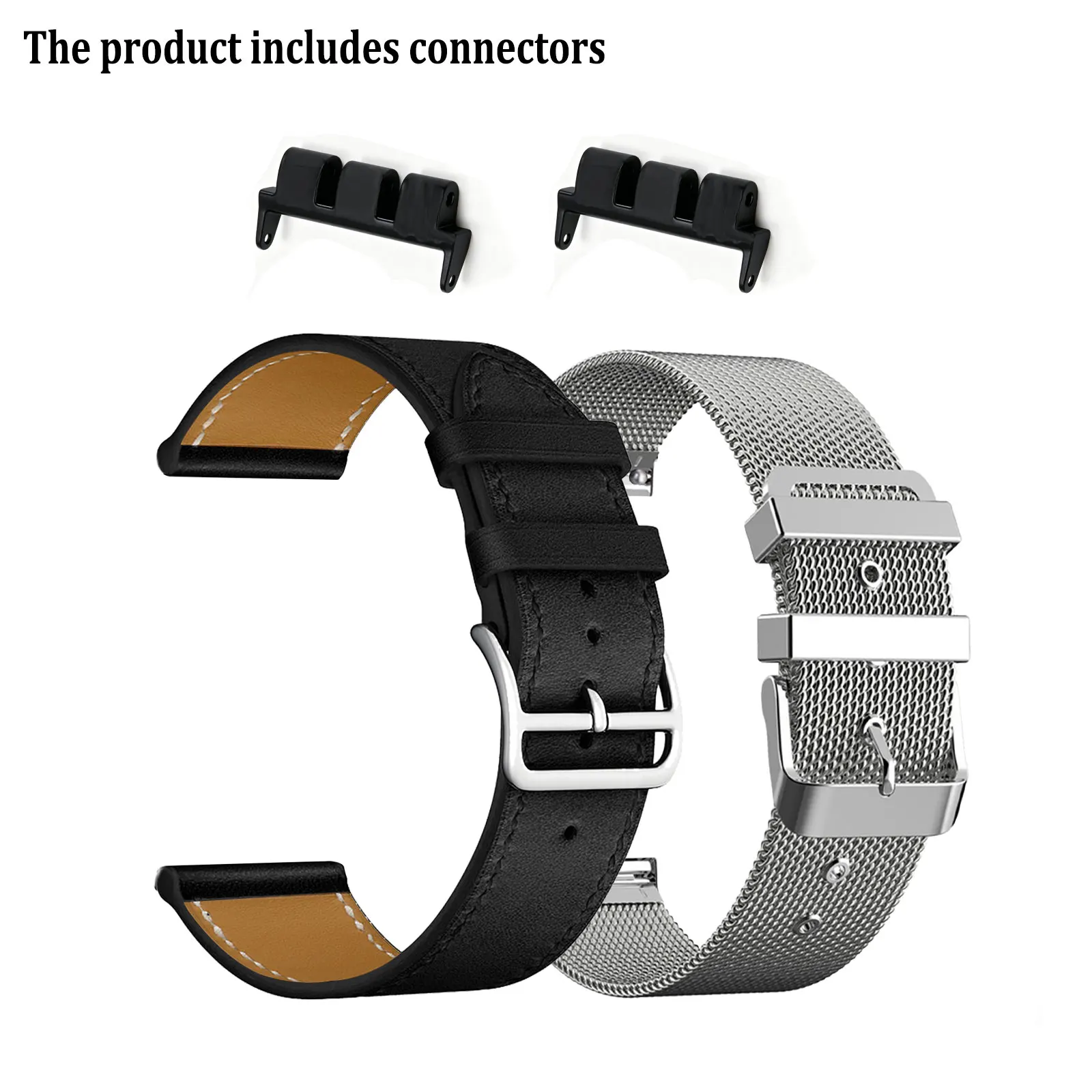 2pcs Stylish Bands for swatch 19mm One Leather Strap and One Metal Strap
