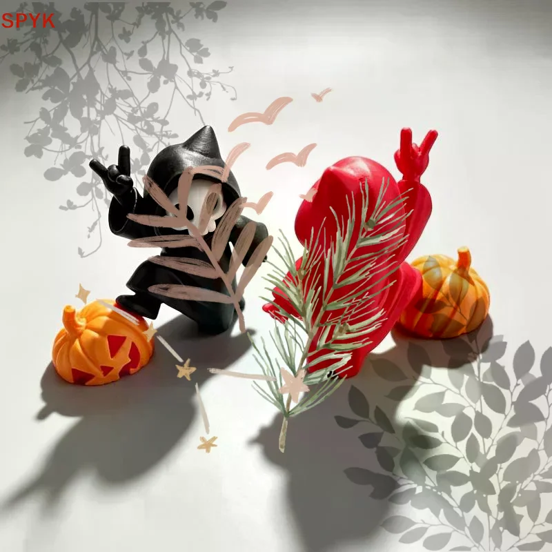 1Pc Halloween Skeleton Ghost Figurine With Pumpkin Decor Cute Hooded Skull Statue For Home Desktop Party Ornament Gift