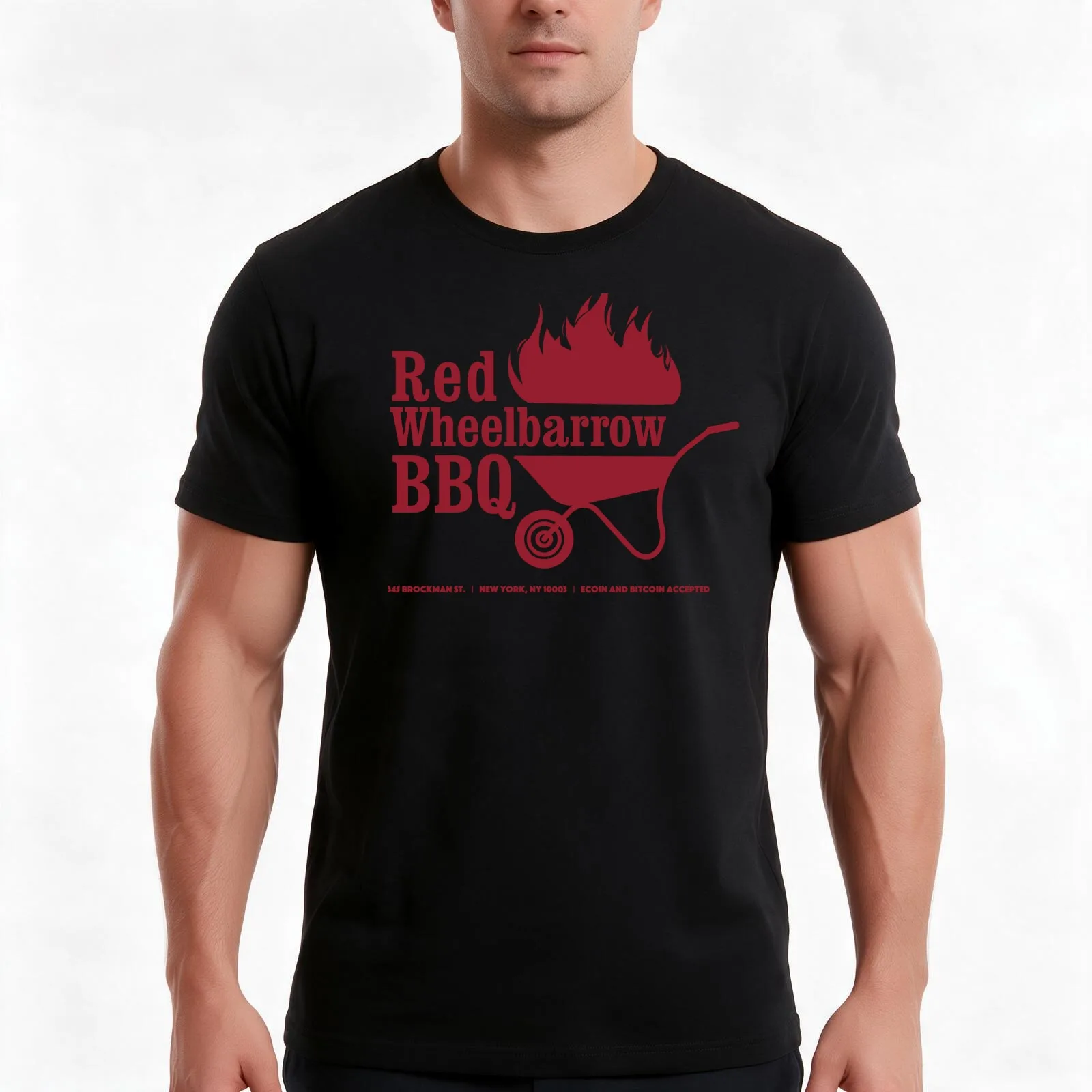 Red Wheelbarrow BBQ T-Shirt, Summer Casual Cotton Tee, Oversized Streetwear Tops, Vintage Graphic Print, Loose Fit Short Sleeve