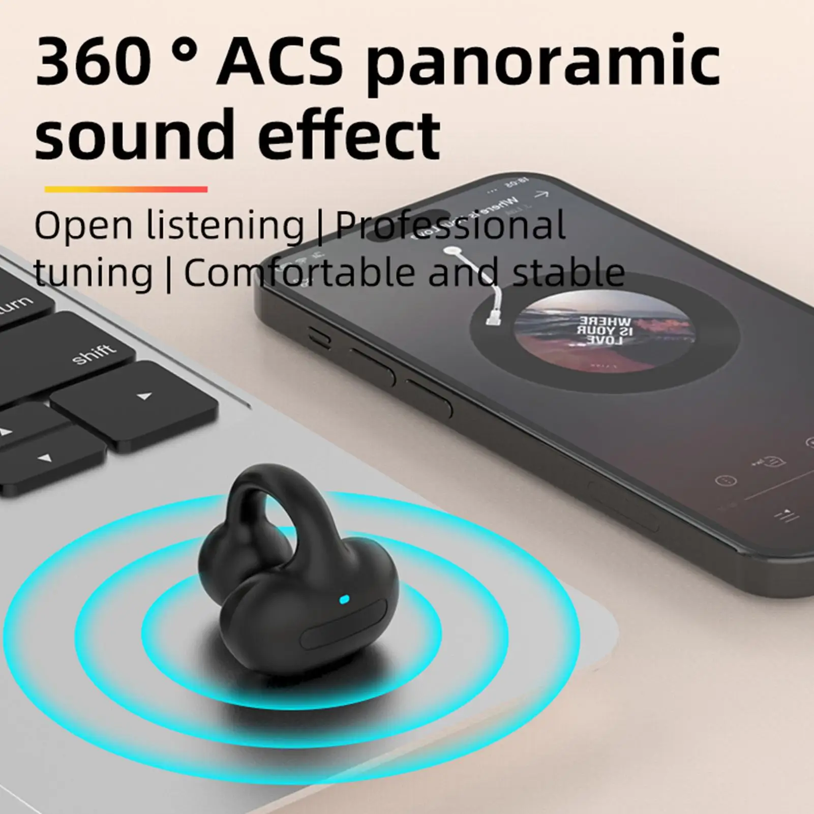 Bluetooth-compatible Headphones Air Conduction Ear Clip Wireless Stereo Business Earphones Smart Touch Headsets