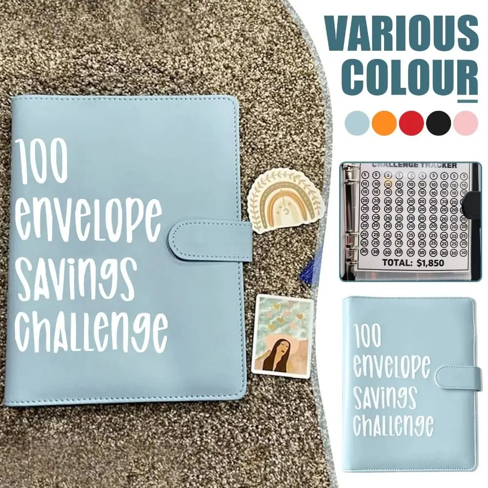 Colorful 100 Envelope Challenge Notebook Cash Budget PU Leather Money Saving Binder Save Money Cash Envelopes