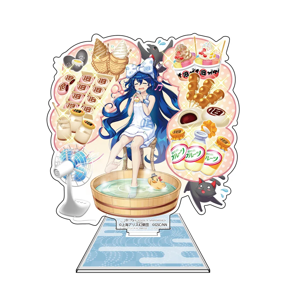 Anime Touhou LostWord Acrylic Stand Girl Acrylic Stand, Hot Spring Bucket Theme Sided Desk Decor Collectible Gift 15cm