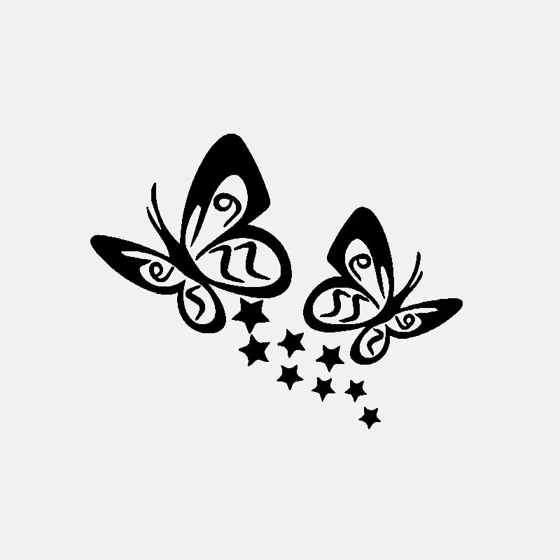 

14CM*11CM BUTTERFLY and Stars KK Vinyl Car Sticker Decals Black/Silver Car Accessories
