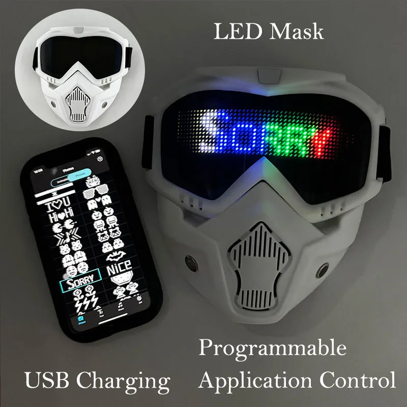 Programmable DIY LED Mask Rechargeable Luminous Disguise Mask Unisex Glowing Hood Mask Stage Performance Props