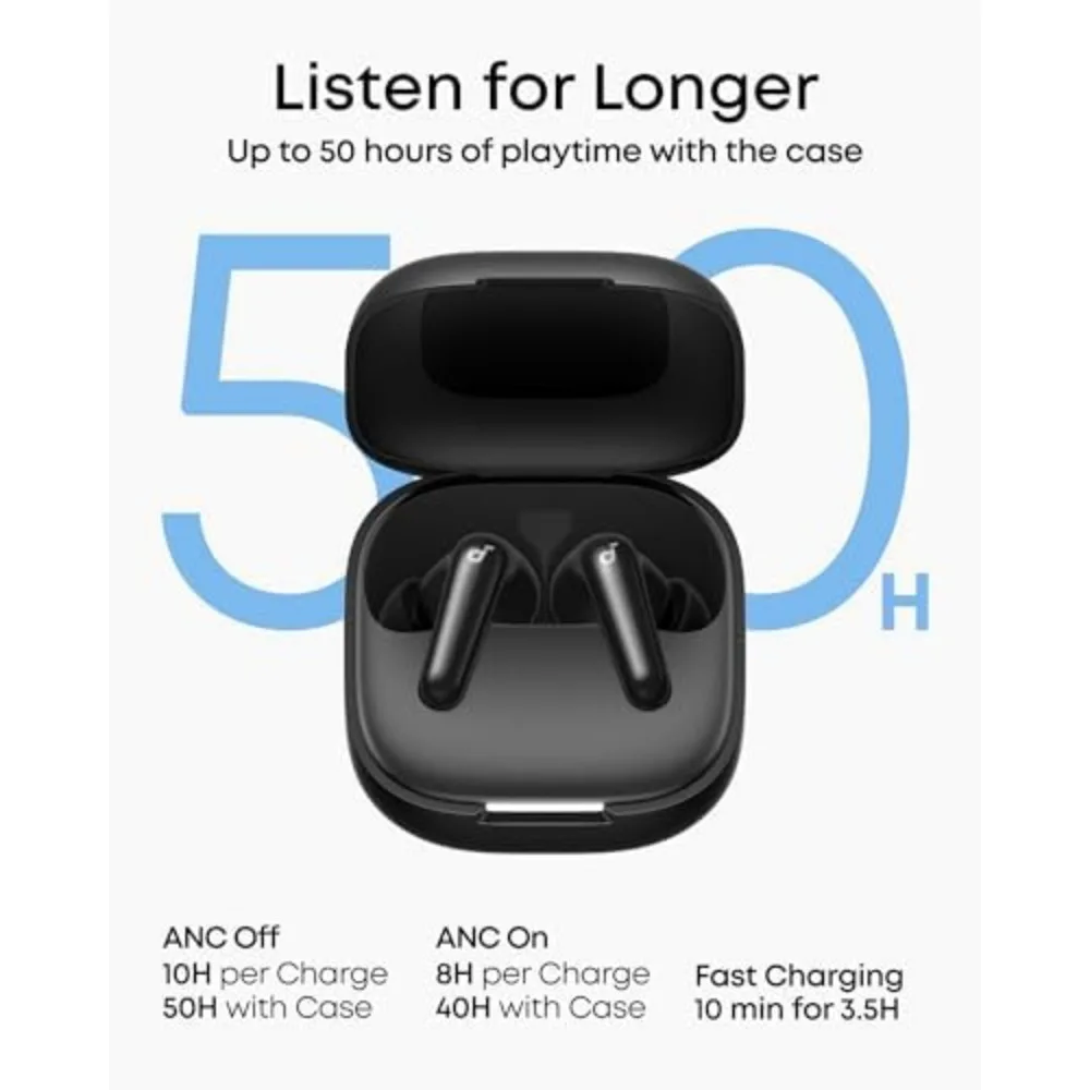 Adaptive Noise Cancelling, Hi-Res Sound, 50H Playtime, Wireless Earbuds, Bluetooth, Spatial Audio, Fast Charging, IP55 view 6
