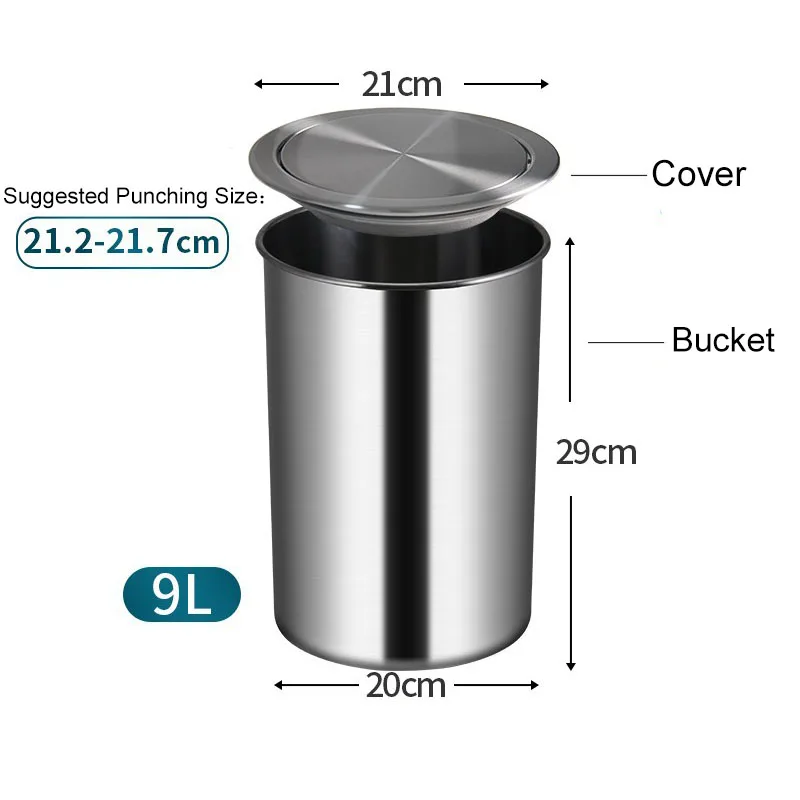 Kitchen Cabinet Recessed Countertop Stainless Steel Trash Can,Balance Swing Flap Lid Garbage Bin for Restaurant/Hotel/Office