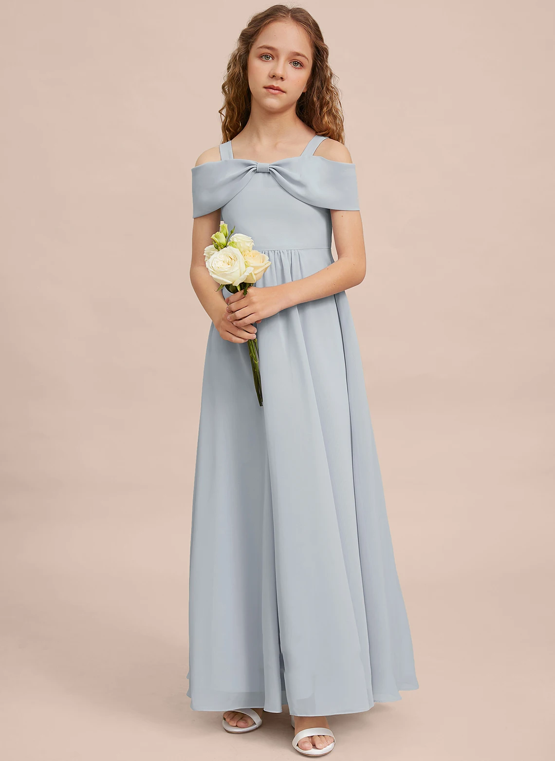 

YZYmanualroom A-line Cold Shoulder Floor-Length Chiffon Junior Bridesmaid Dress/ Custom Made