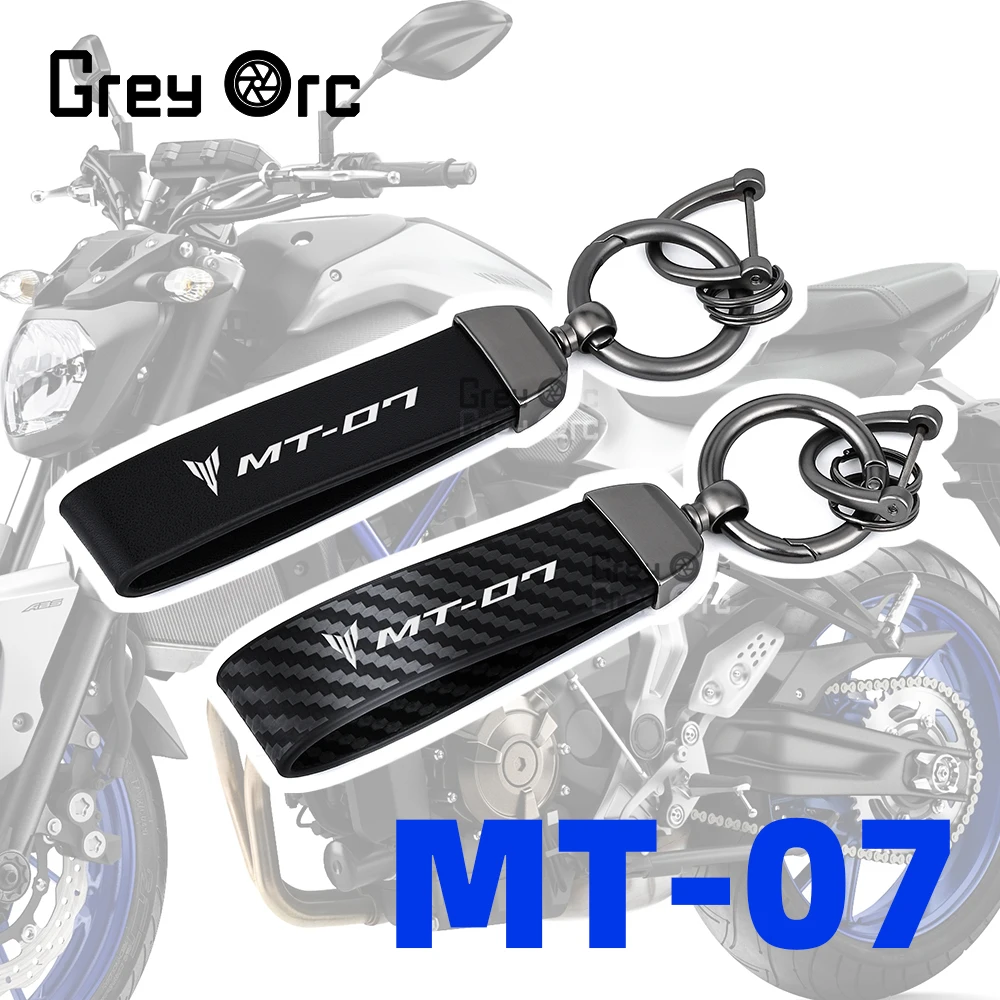 

2PCS Carbon Texture/Black Motorcycle Keychain High Quality Leather Keyring For Yamaha MT-07 MT07 MT 07 Accessories