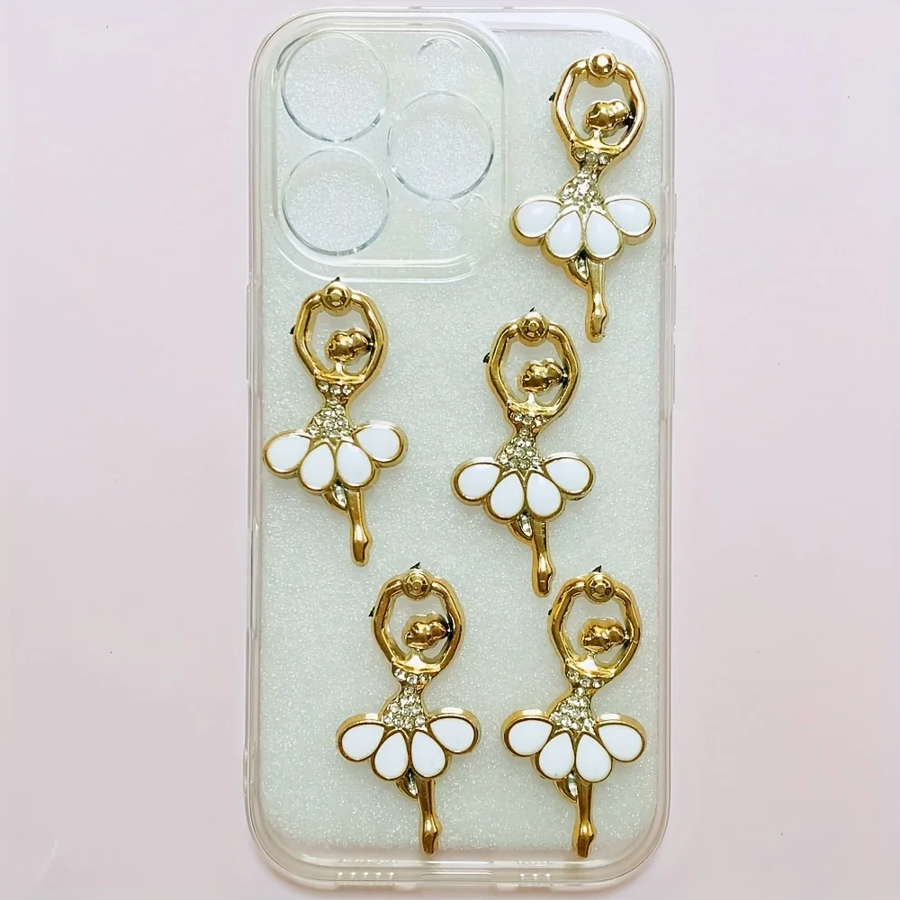 10PCS Cartoon Elegance Black White Hollow Out Ballerina Actress With Rhinestone Flat Back Resin Decoration Junk Phone Case Charm