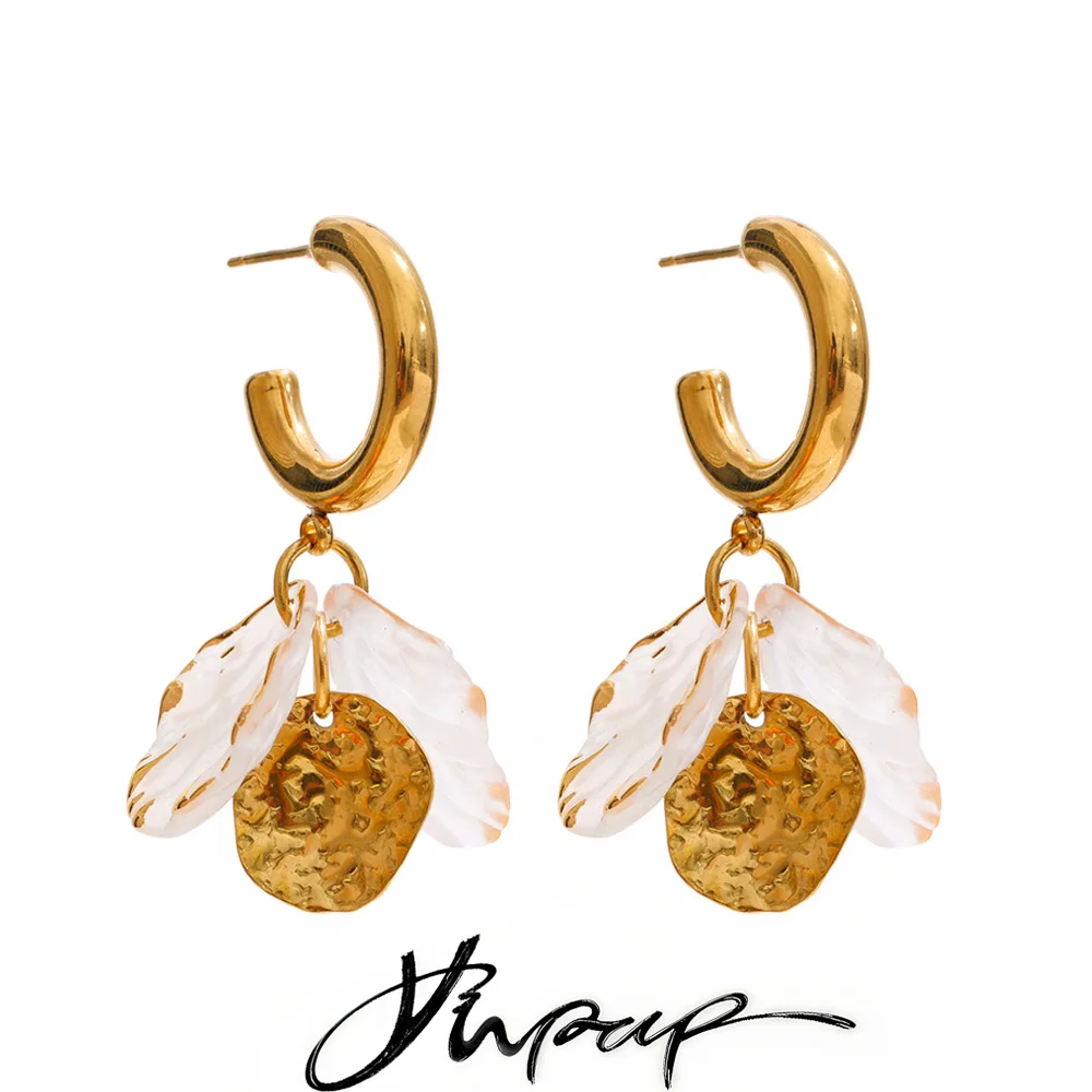 Yhpup Stainless Steel Resin Flower Petal Round Drop Earrings 2026 Spring Summer Exquisite Charming New Style Jewelry Recommend