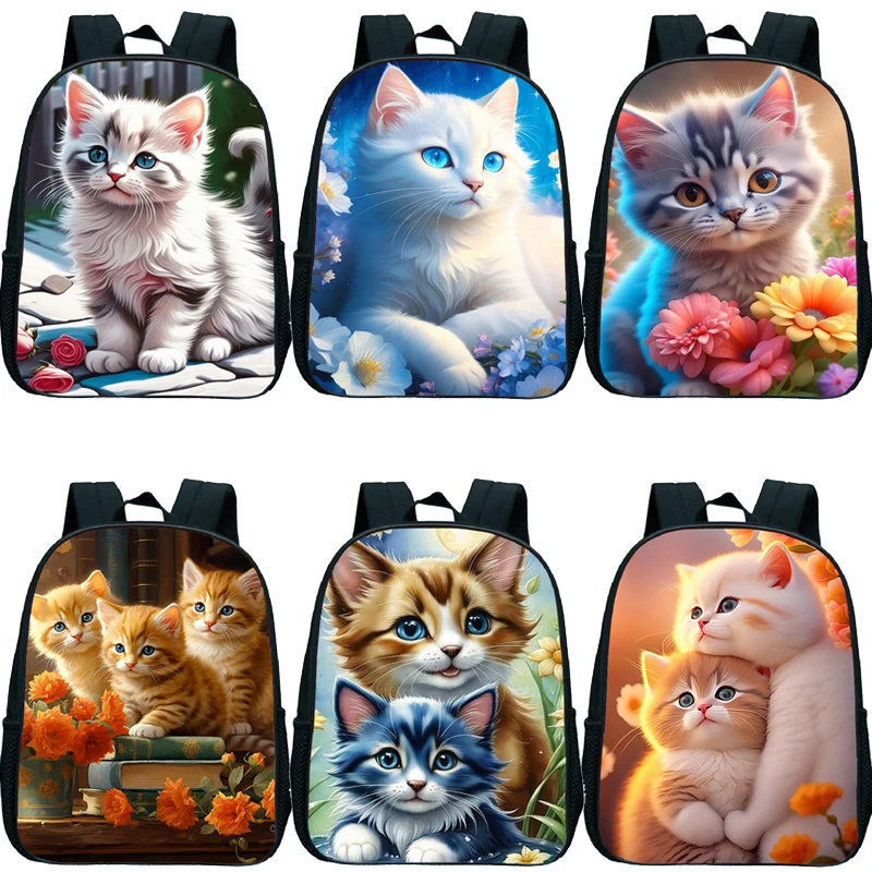 Mochila con patrón de gatito lindo para niños, mochilas escolares impermeables para niños, niñas, gatos de dibujos animados, Mini bolsa de jardín de infantes, bolsas de libros para bebés