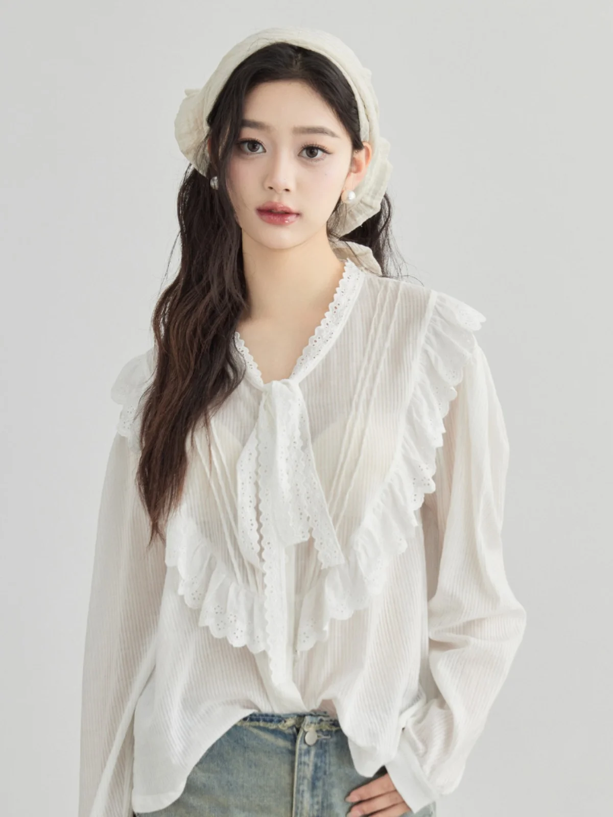 

Женская повседневная блузка Yann M Original Design с полосками, кружевной отделкой и рукавами-фонариками, 100% хлопок, модный топ для осени и зимы