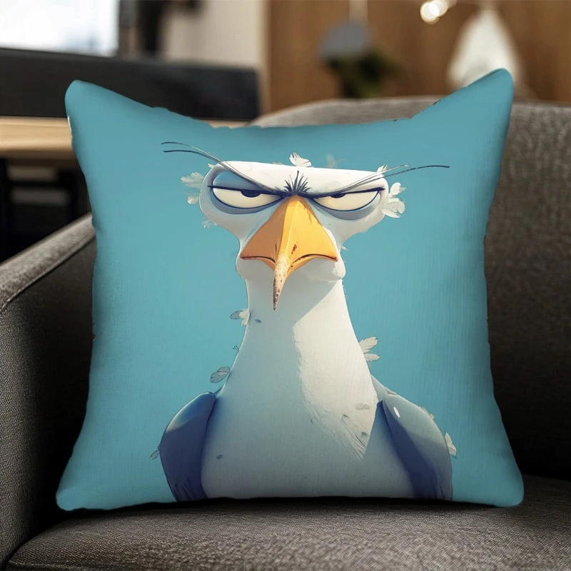 1pc Grumpy Seagull Meme Pillow Cover, Polyester 2-Sided Print, Funny Cartoon Bird Throw Pillow, Coastal Humor Home Gift