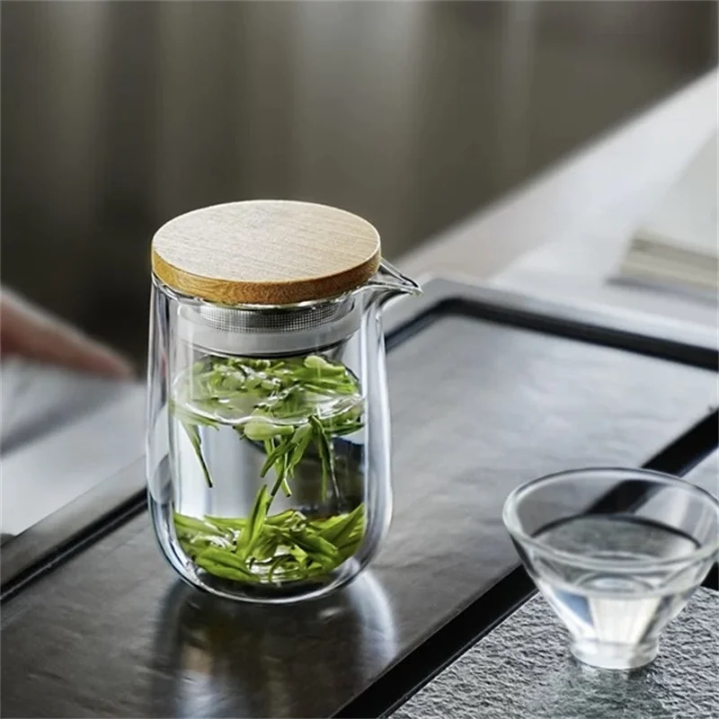 220ml Heat Resistant Double Layer Glass Teapot Kungfu Tea Maker Pot ChaHai Tea Ceremony Fair Cup Tea Dispenser Teaware
