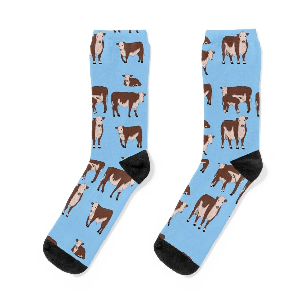 

Hereford Cattle Pattern Blue Socks gift hockey Girl'S Socks Men's