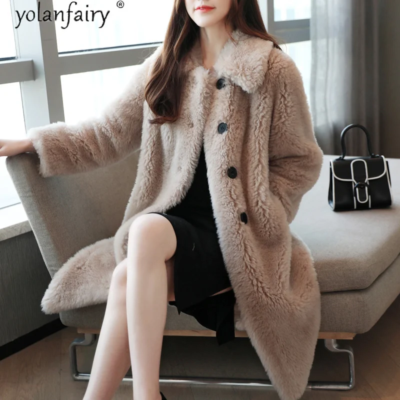 Pelz Echte Wolle Mantel Koreanische Weibliche Jacke Weiche Warme frauen Mäntel Herbst Winter Schafschur Jacken Manteau Femme 2023