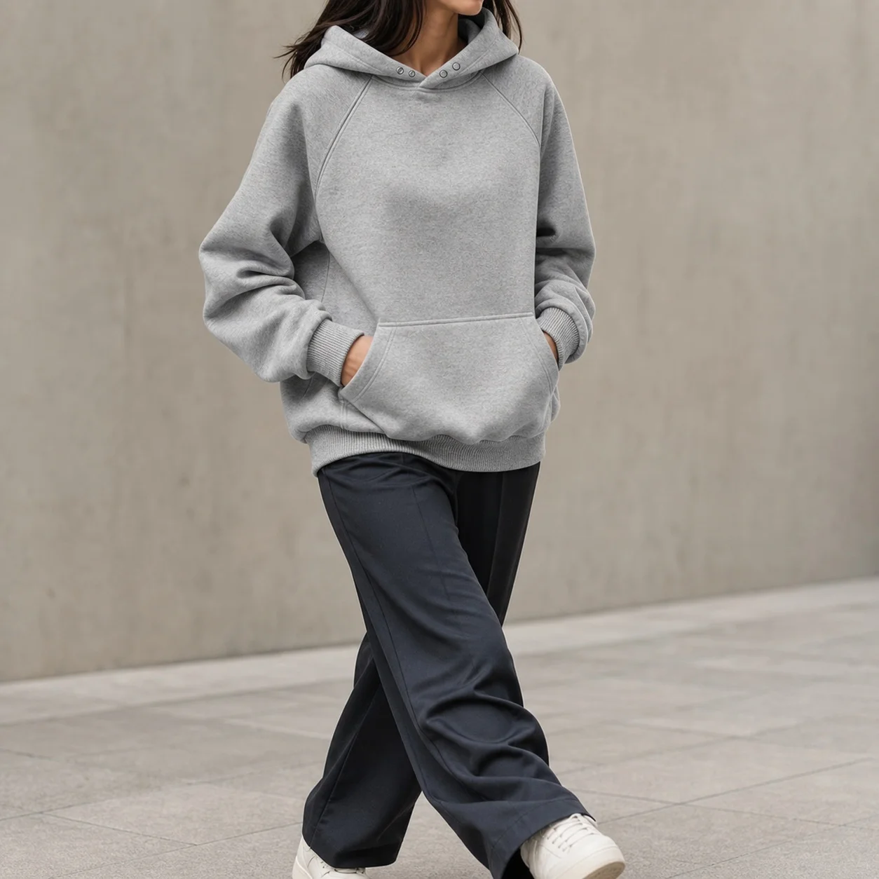 Women's Thick Loose Fit Long Sleeve Raglan Solid Color Wrinkle Free Casual Hoodie with Kangaroo Pocket and Ribbed Cuff for Fall